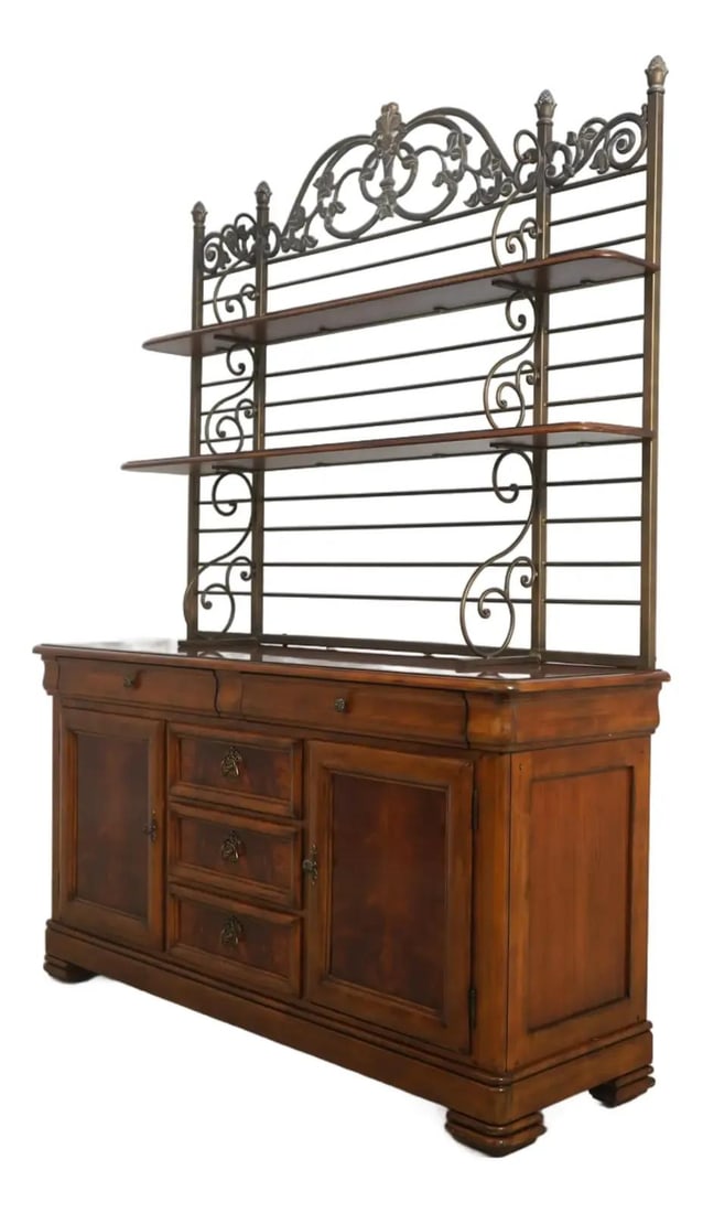 Country French Cherry and Burlwood Buffet Server with Bakers Rack Top (1 of 10)