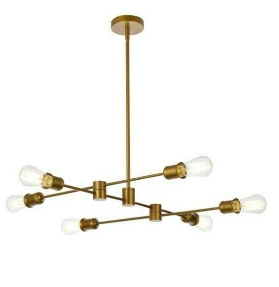 6 Light Brass Pendant Chandelier Xavier Modern 31 Inch: 6 Light Brass Pendant Chandelier Xavier Modern 31 Inch This modern chandelier features a brass finish and a contemporary design, making it a stylish addition to dining rooms, kitchens, living rooms, b