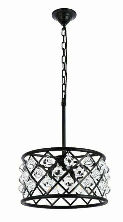 Madison 16 in Crystal Pendant Matte Black 4-Light: Madison 16 in Crystal Pendant Matte Black 4-Light Pre-owned 4-light chandelier pendant in a matte black finish with clear Royal Cut crystal balls and an iron frame. Designed for indoor use, it is hard