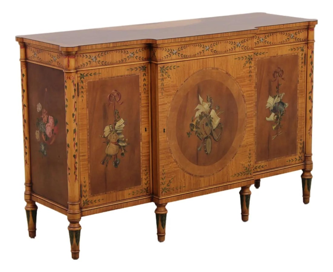 Adams style satinwood commode with painted inlay 56w x 19d x 36h (1 of 10)
