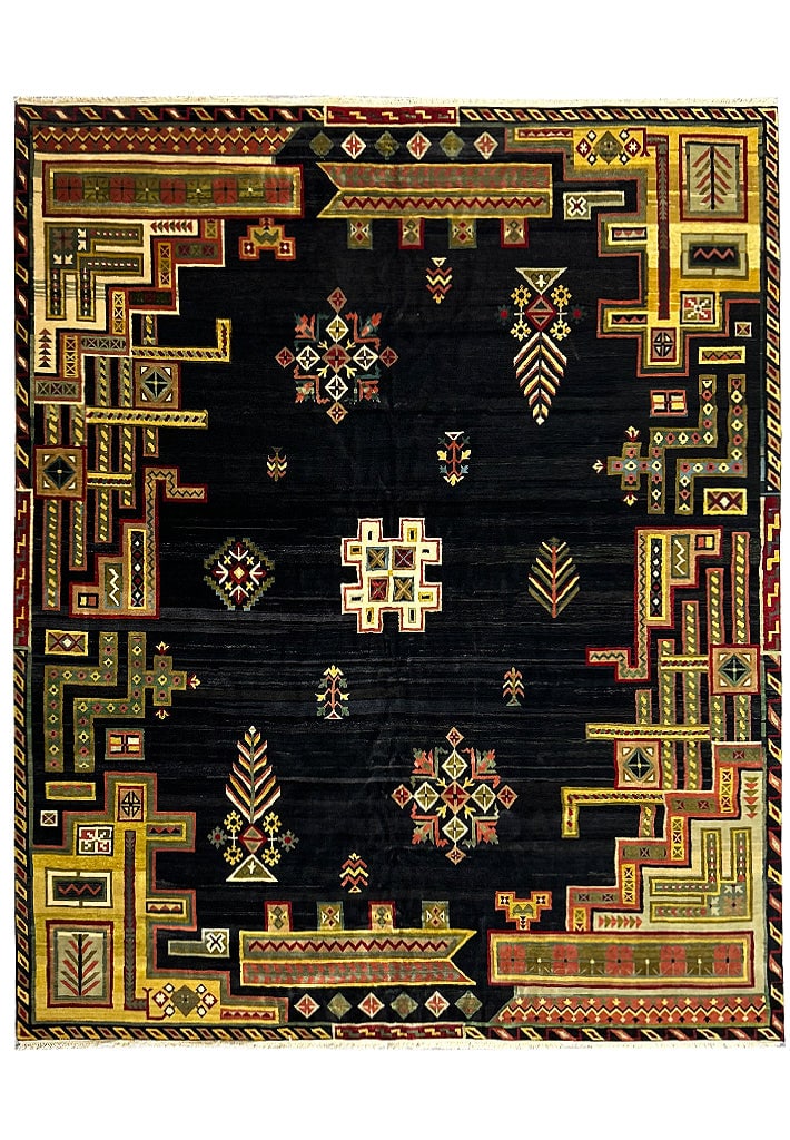 Midnight Blue Contemporary Abstract Gabbeh Rug 11'10 x 14'3 Handmade Wool (1 of 13)