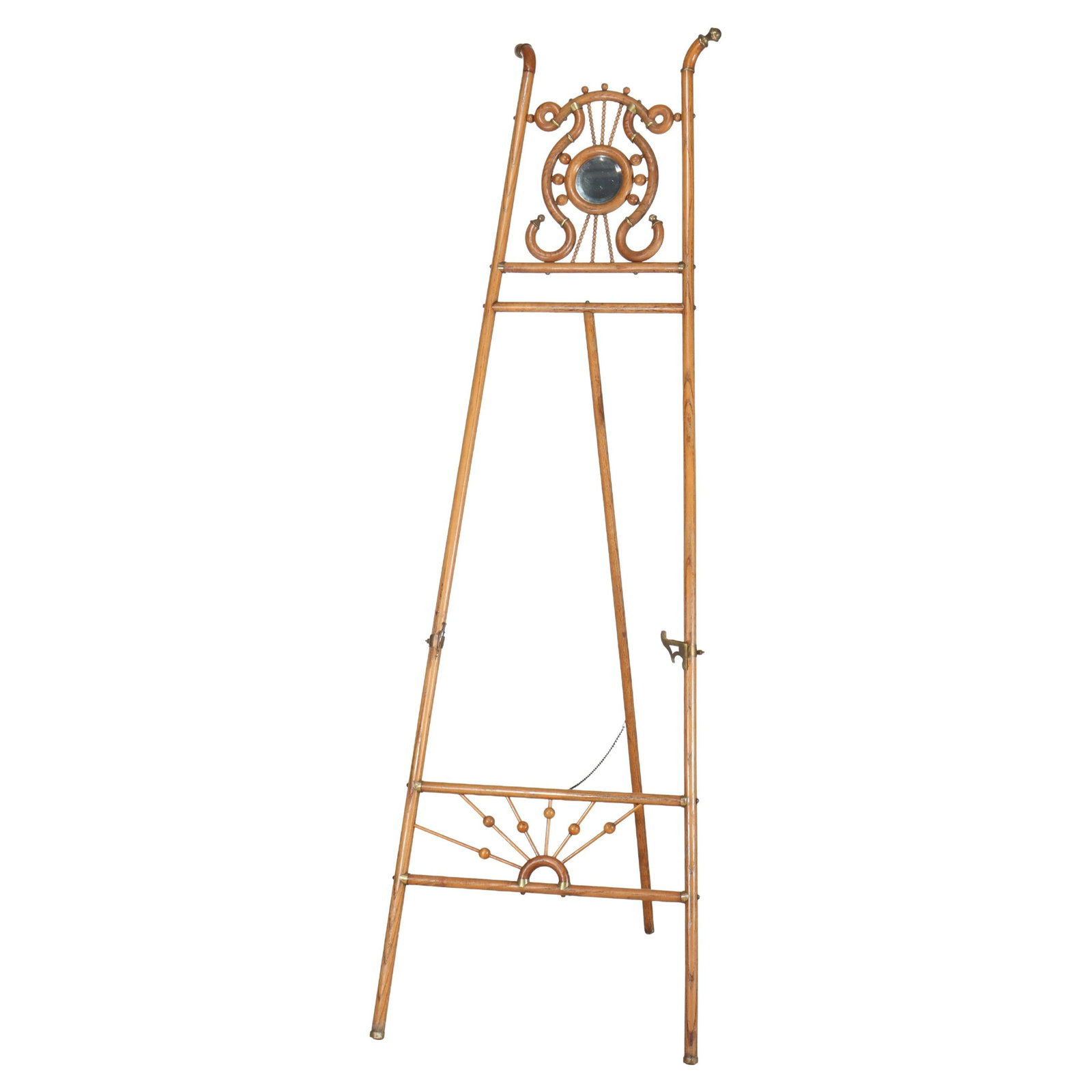 Oak Art Display Easel with Mirror and Brass Accents Circa 1910 (1 of 13)