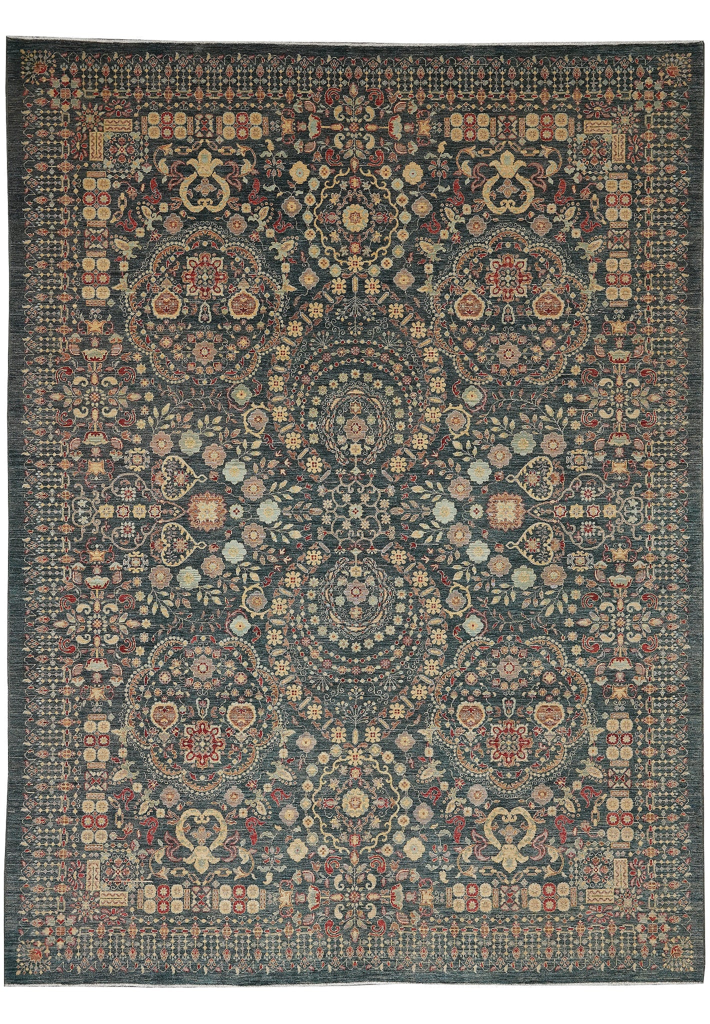 9 x 12 Chobi Rug Natural Wool Vegetable Dyed Gray Hand Knotted: 9 x 12 Chobi Rug Natural Wool Vegetable Dyed Gray Hand Knotted Free continental US Shipping This 9 x 12 Chobi rug is hand-knotted from 100% premium natural wool and features vegetable-dyed gray tones 