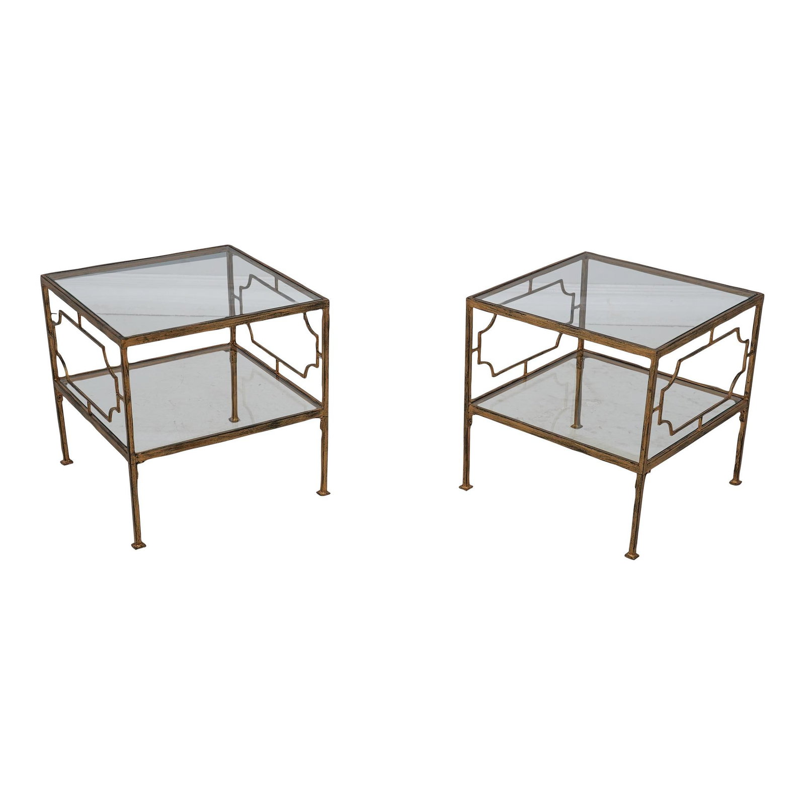 Stylish Pair of Gold Finish Glass Top End Tables (1 of 10)