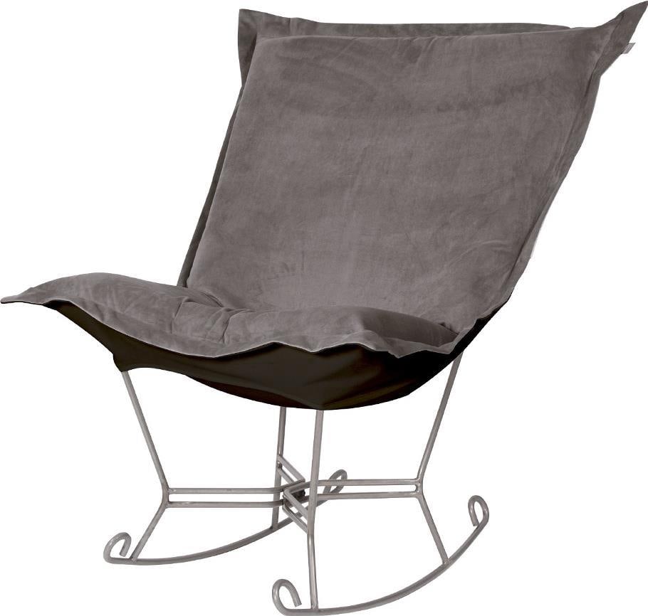 Howard Elliott Bella Pewter Gray Puff Chair with Titanium Frame: Howard Elliott Bella Pewter Gray Puff Chair with Titanium Frame Introducing the Pewter Gray Bella Fabric Puff Chair, a contemporary piece designed to elevate your living space. This stylish chair feat