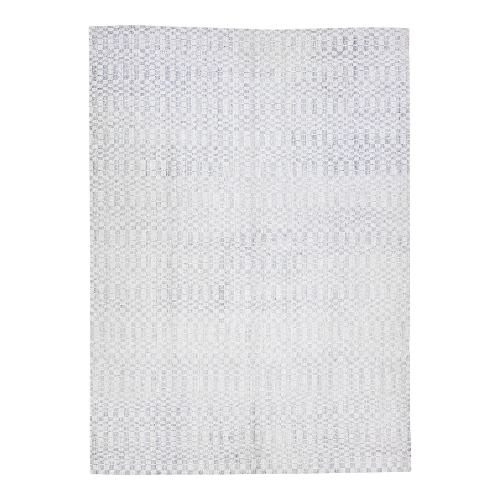 Gray Modern Wool Silk Rug 9'11 x 13'11 Geometric Design: Gray Modern Wool Silk Rug 9'11 x 13'11 Geometric Design Enhance your space with this exquisite modern rug, crafted from a luxurious blend of wool and silk. The rug features a stunning gray field adorn