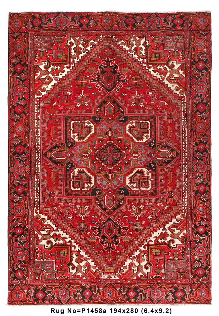 6'4" x 9'2" Hand-Knotted Persian Heriz Area Rug from Iran: 6'4" x 9'2" Hand-Knotted Persian Heriz Area Rug from Iran Free continental US Shipping Introducing the 6.4 x 9.2 Authentic Persian Heriz Rug, a stunning representation of traditional Persian artistry 