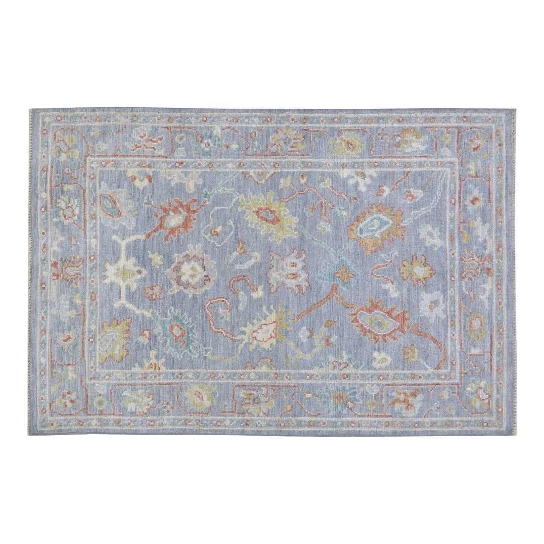 Slate Gray Wool Oushak Area Rug Hand Knotted Turkish 5'1" x 6'10": Slate Gray Wool Oushak Area Rug Hand Knotted Turkish 5'1" x 6'10" This Turkish Oushak rug is hand-knotted from wool, showcasing traditional craftsmanship alongside a modern design sensibility. Its sof