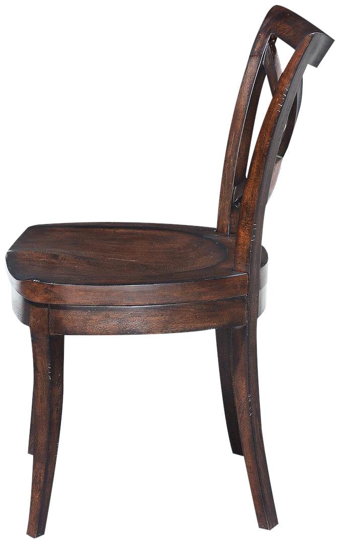 French Country Solid Wood Dark Pecan X Back Side Chair: French Country Solid Wood Dark Pecan X Back Side Chair Elevate your dining experience with this Traditional Dark Pecan Cafe Side Chair, designed in a charming French Country style. This chair features