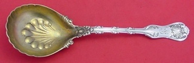 Whiting Imperial Queen 9 Inch Sterling Silver Berry Spoon Gold Wash: Whiting Imperial Queen 9 Inch Sterling Silver Berry Spoon Gold Wash This exquisite Imperial Queen serving spoon, crafted by Whiting, is a stunning example of Victorian elegance. Made from high-quality