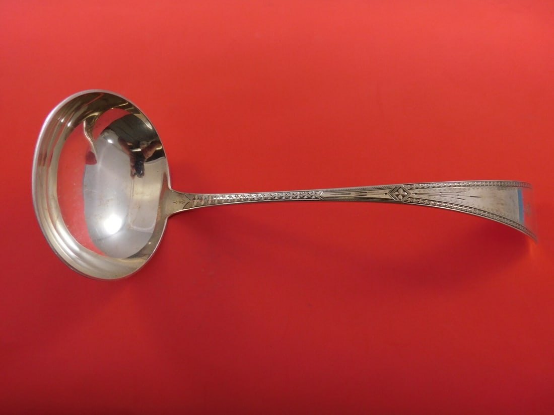 Charles W. Kennard 12 Inch Sterling Silver Bright-Cut Soup Ladle (1 of 2)