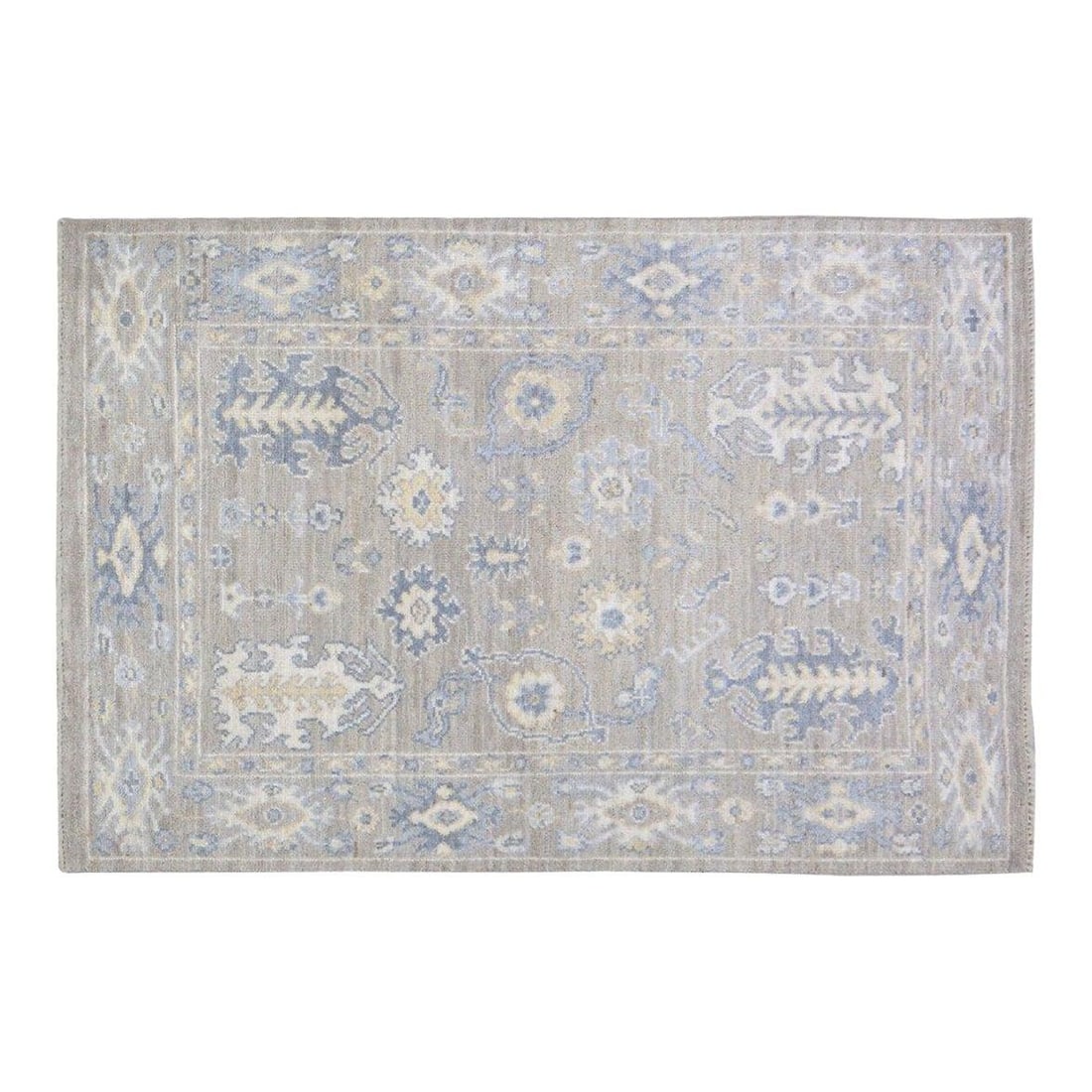 Stone Gray Hand-Knotted Wool Area Rug 4'x6'1" Oushak Style: Stone Gray Hand-Knotted Wool Area Rug 4'x6'1" Oushak Style This Turkish Oushak rug is hand-knotted from wool using traditional techniques, combining enduring craftsmanship with a modern design approac