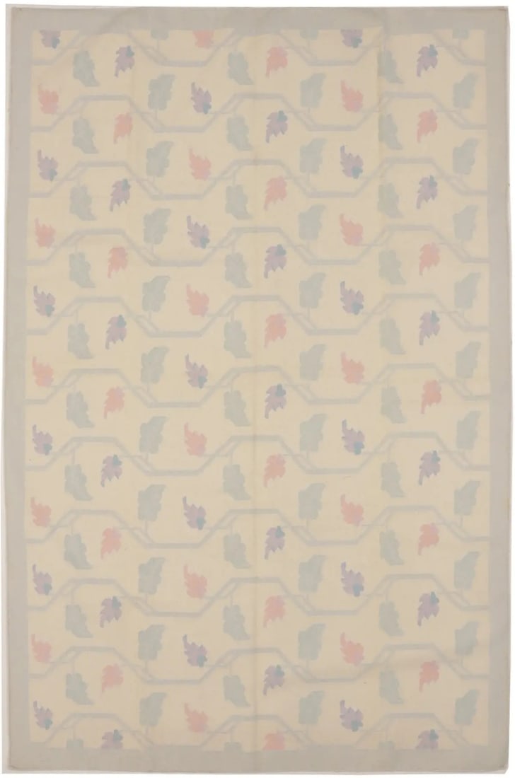 Hand-Woven Modern Floral Dhurrie Rug 6'0 x 9'3 Wool Eco-Friendly (1 of 14)