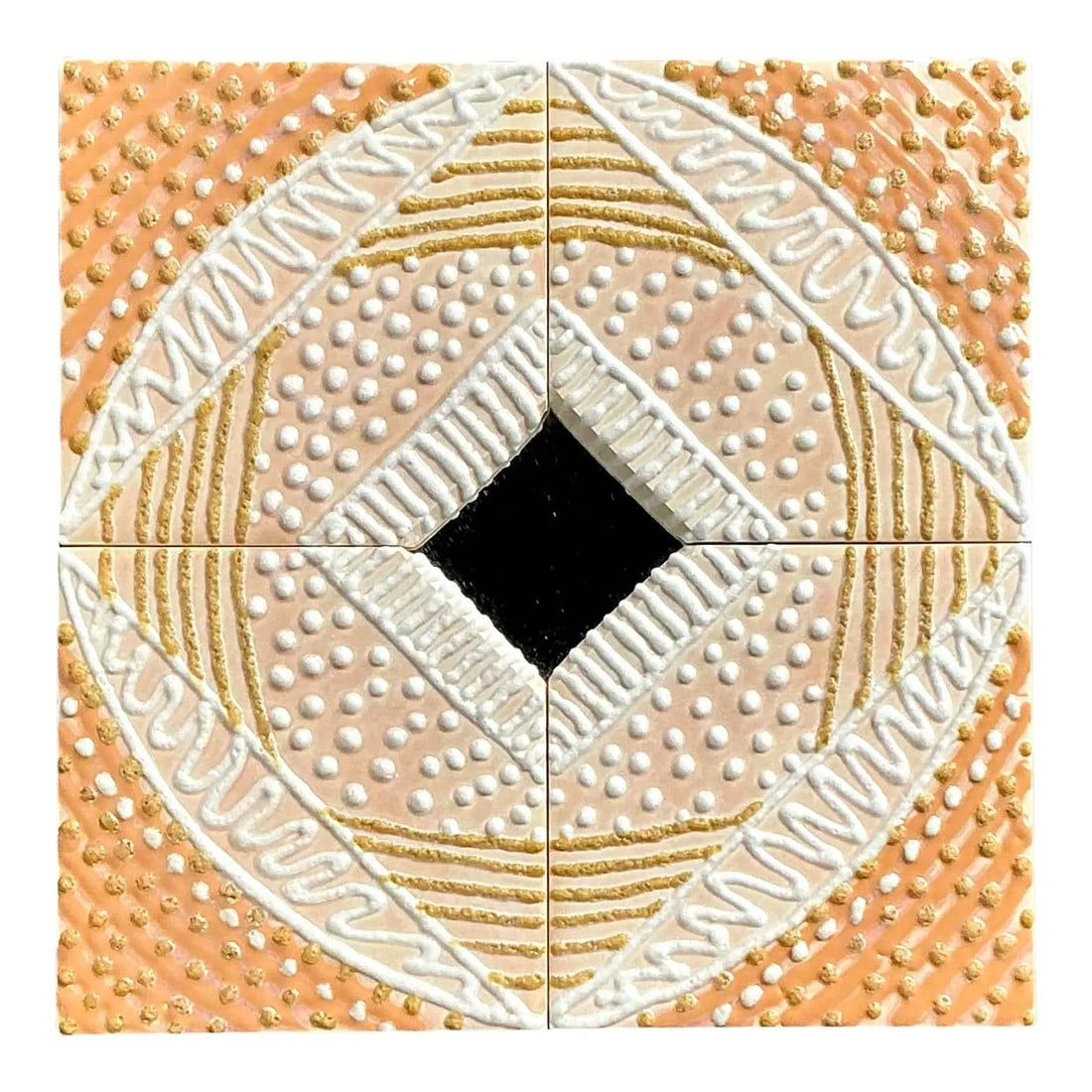 Hand-Painted Ceramic Tile Mirror with Bohemian Folk Art Design 12 Inch (1 of 5)