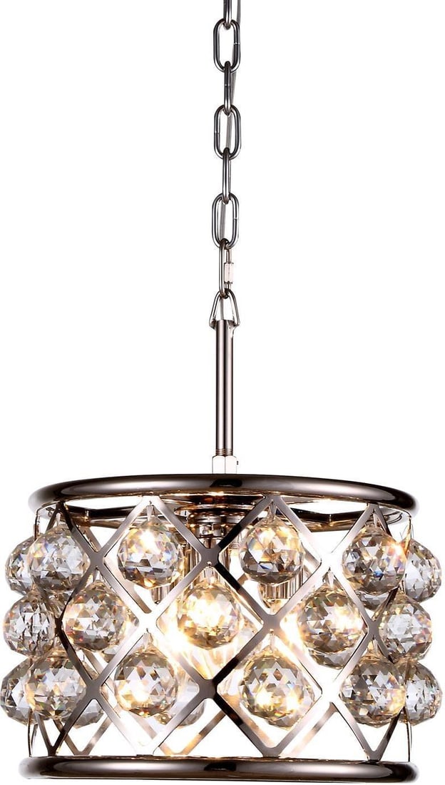 Elegant Madison Pendant Light Clear Crystal Polished Nickel 3 Bulb E12 UL Listed: Elegant Madison Pendant Light Clear Crystal Polished Nickel 3 Bulb E12 UL Listed Illuminate your space with the Elegant Madison Pendant Light, a stunning addition to any transitional style decor. This
