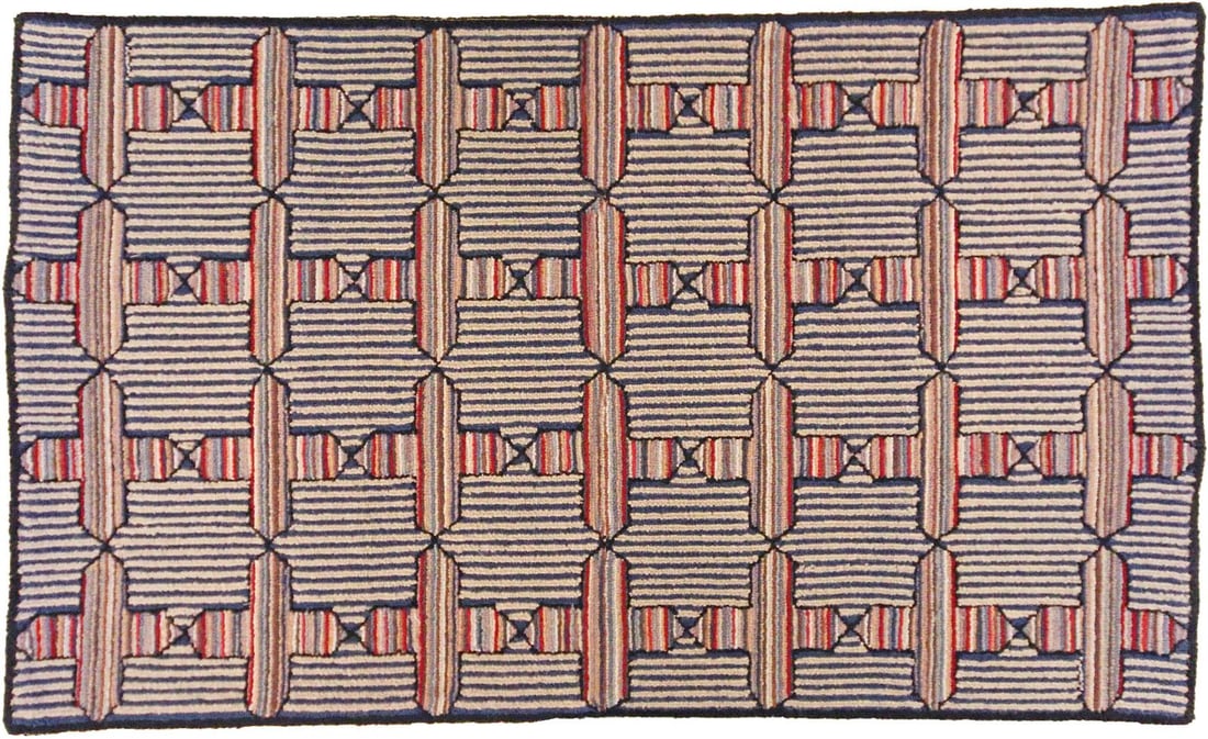Jackson Colorful Striped Medallion Wool Rug 4x6 Hand-Hooked (1 of 1)
