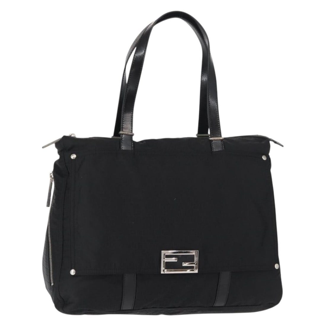 FENDI Zucchino Canvas Tote Black Silver Italy 149710: FENDI Zucchino Canvas Tote Black Silver Italy 149710 Authentic Fendi Zucchino canvas tote bag in black and silver. This women's tote is made in Italy and features a classic structured everyday silhoue