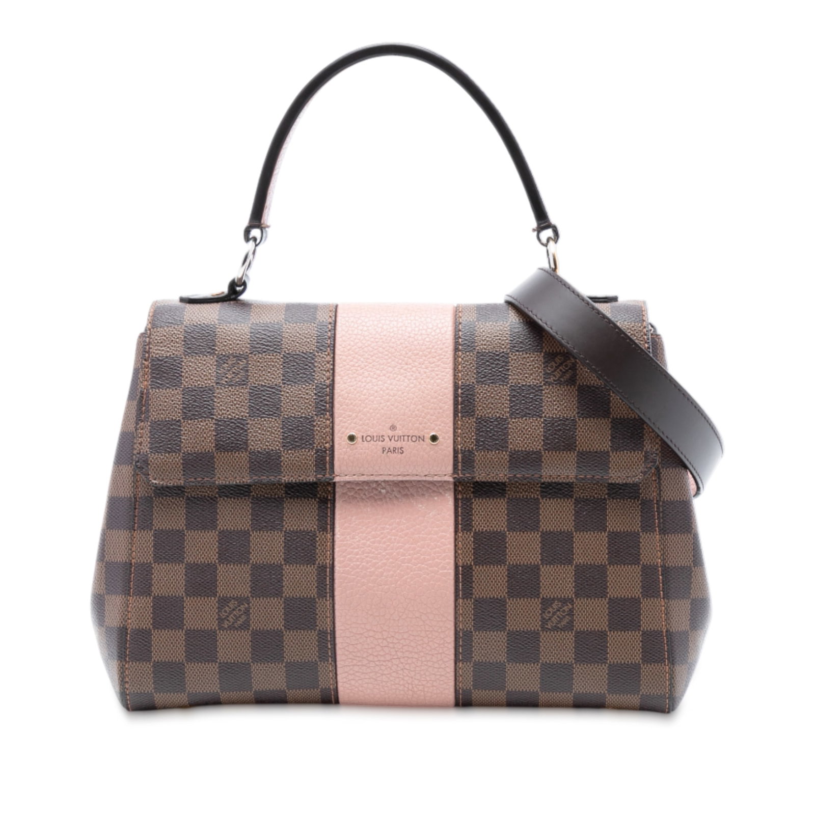 Louis Vuitton Bond Street Handbag in Damier Ebene Canvas with Leather Handle: Louis Vuitton Bond Street Handbag in Damier Ebene Canvas with Leather Handle This Louis Vuitton Damier Ebene Bond Street bag features a brown damier ebene canvas body, a flat leather top handle, and a