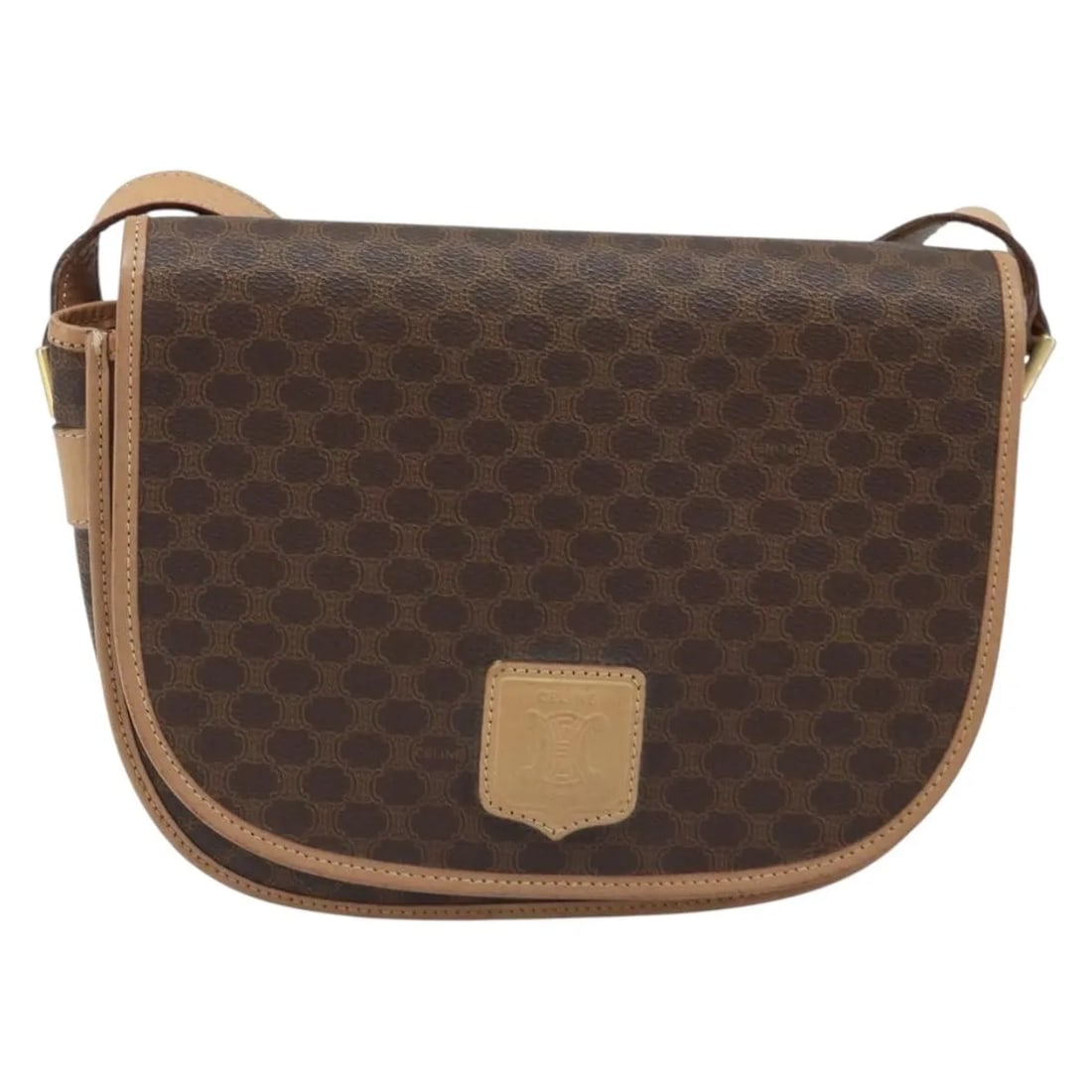 Celine Vintage Macadam Shoulder Bag Brown Canvas Leather: Celine Vintage Macadam Shoulder Bag Brown Canvas Leather This Celine Vintage Macadam Shoulder Bag is crafted from brown canvas with leather accents, featuring the iconic Macadam pattern. Designed for 