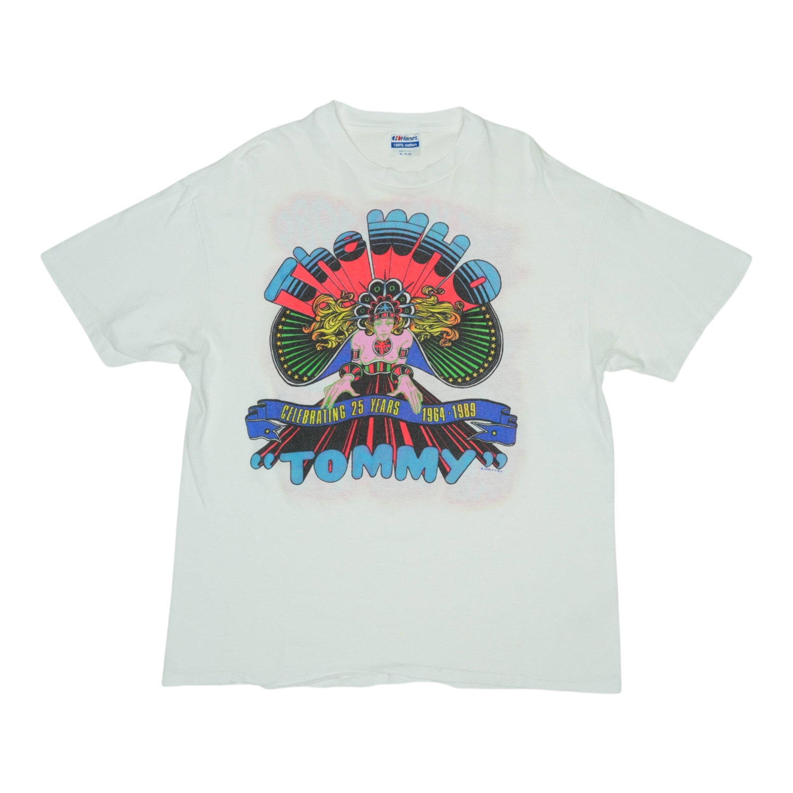 Vintage 1989 The Who Tommy White Cotton Band T-Shirt Extra Large: Vintage 1989 The Who Tommy White Cotton Band T-Shirt Extra Large This is an original vintage 1989 The Who Tommy shirt, featuring graphics on both the front and back. Made from 100% cotton in white, th