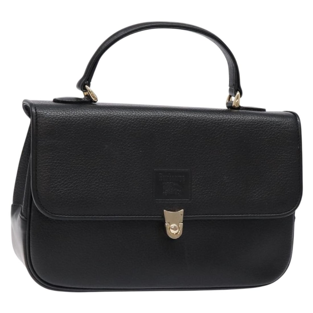 Burberrys Black Gold Leather Hand Bag Authentic With Handle Drop 3.9in: Burberrys Black Gold Leather Hand Bag Authentic With Handle Drop 3.9in This authentic Burberrys hand bag showcases a chic design crafted from high-quality leather in a striking black and gold color co