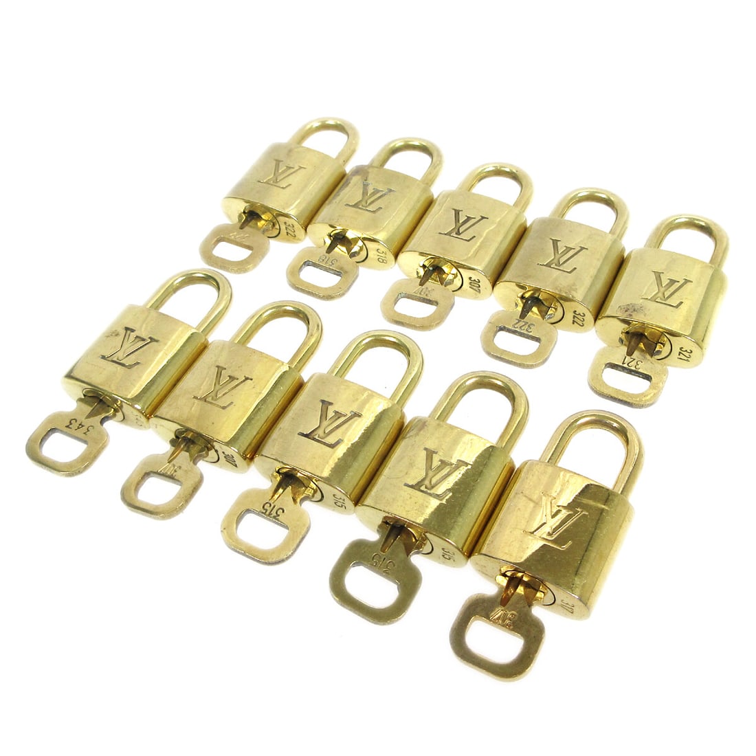 10 Piece Louis Vuitton Gold Tone Padlock and Key Charm Set (1 of 1)