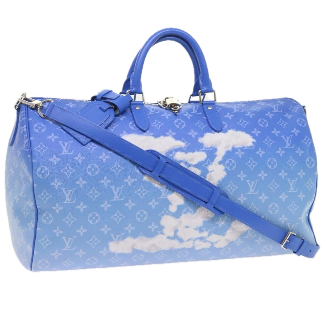 Louis Vuitton M45428 Keepall Bandouliere 50 Monogram Clouds Boston Bag: Louis Vuitton M45428 Keepall Bandouliere 50 Monogram Clouds Boston Bag Louis Vuitton Monogram Clouds Keepall Bandouliere 50 Boston bag in blue and white Monogram canvas, made in France. This women's b