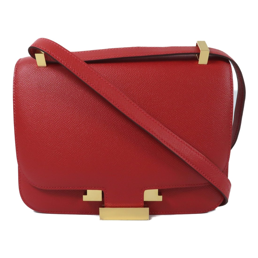 Hermes Constance 24 Red Epsom Leather Shoulder Bag with Gold Hardware: Hermes Constance 24 Red Epsom Leather Shoulder Bag with Gold Hardware This Hermes Constance 24 shoulder bag is crafted from Veau Epsom leather in a striking red color. Designed for women, it features 