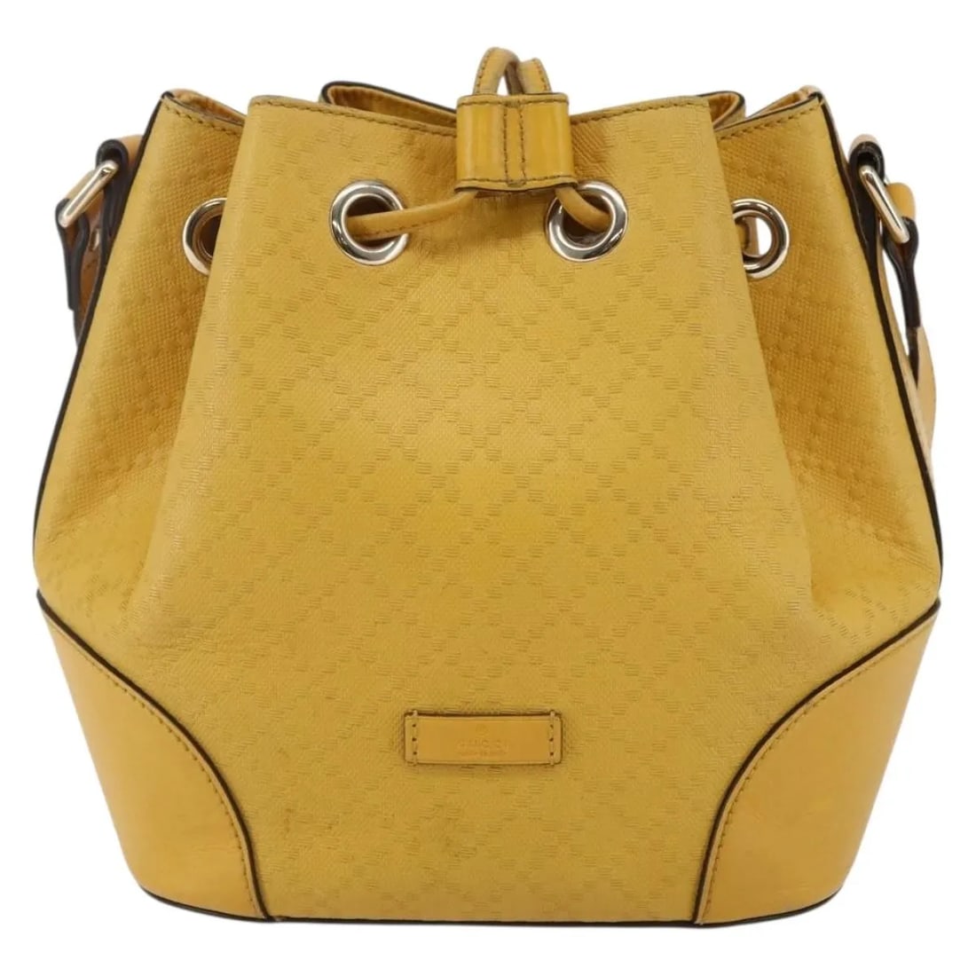 Yellow Gucci Bright Diamante Leather Bucket Shoulder Bag: Yellow Gucci Bright Diamante Leather Bucket Shoulder Bag This Gucci Bright Bucket Bag is crafted from yellow leather and features the signature Diamante pattern. Designed for women, it includes a shou