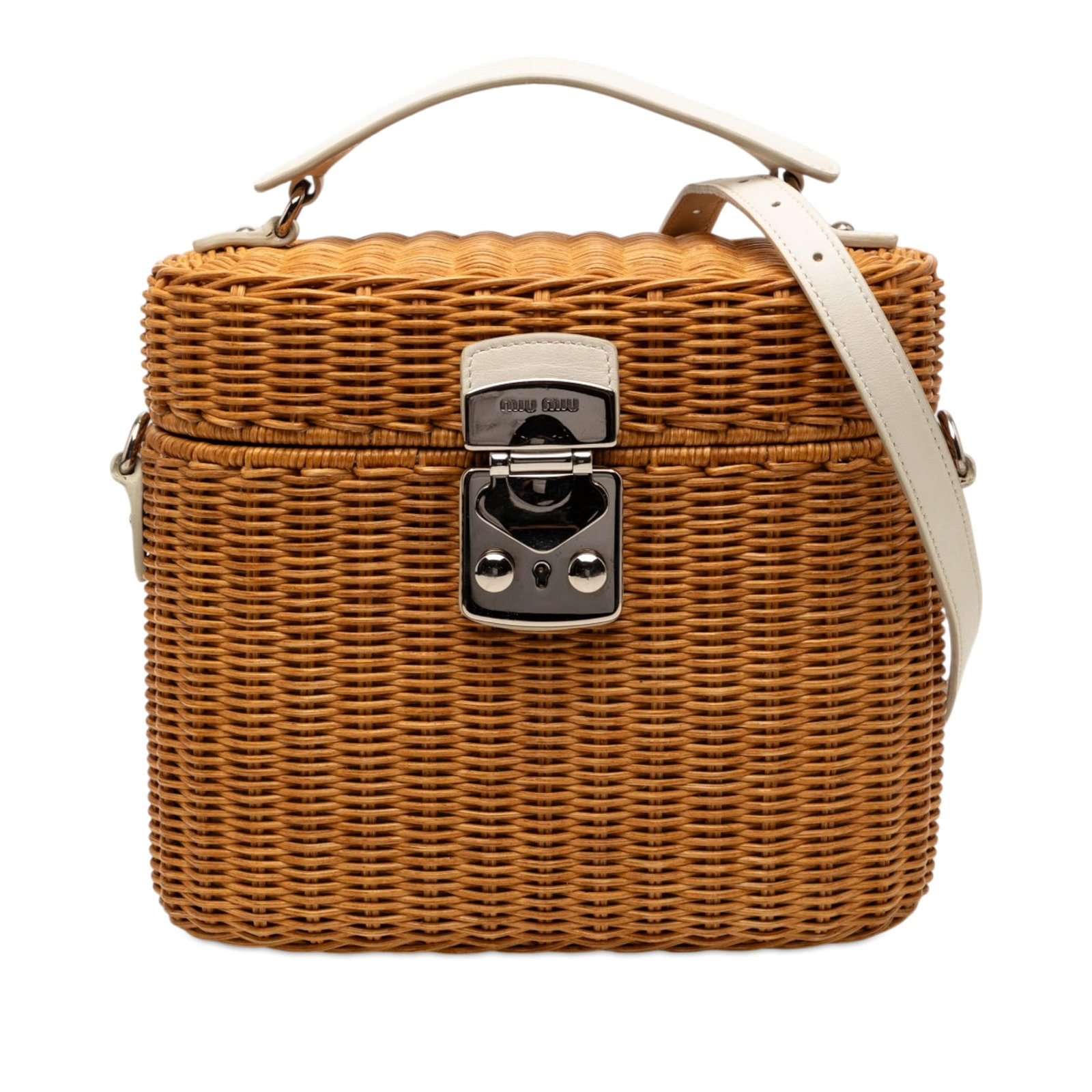 Miu Miu rattan satchel with leather strap and top handle (1 of 6)