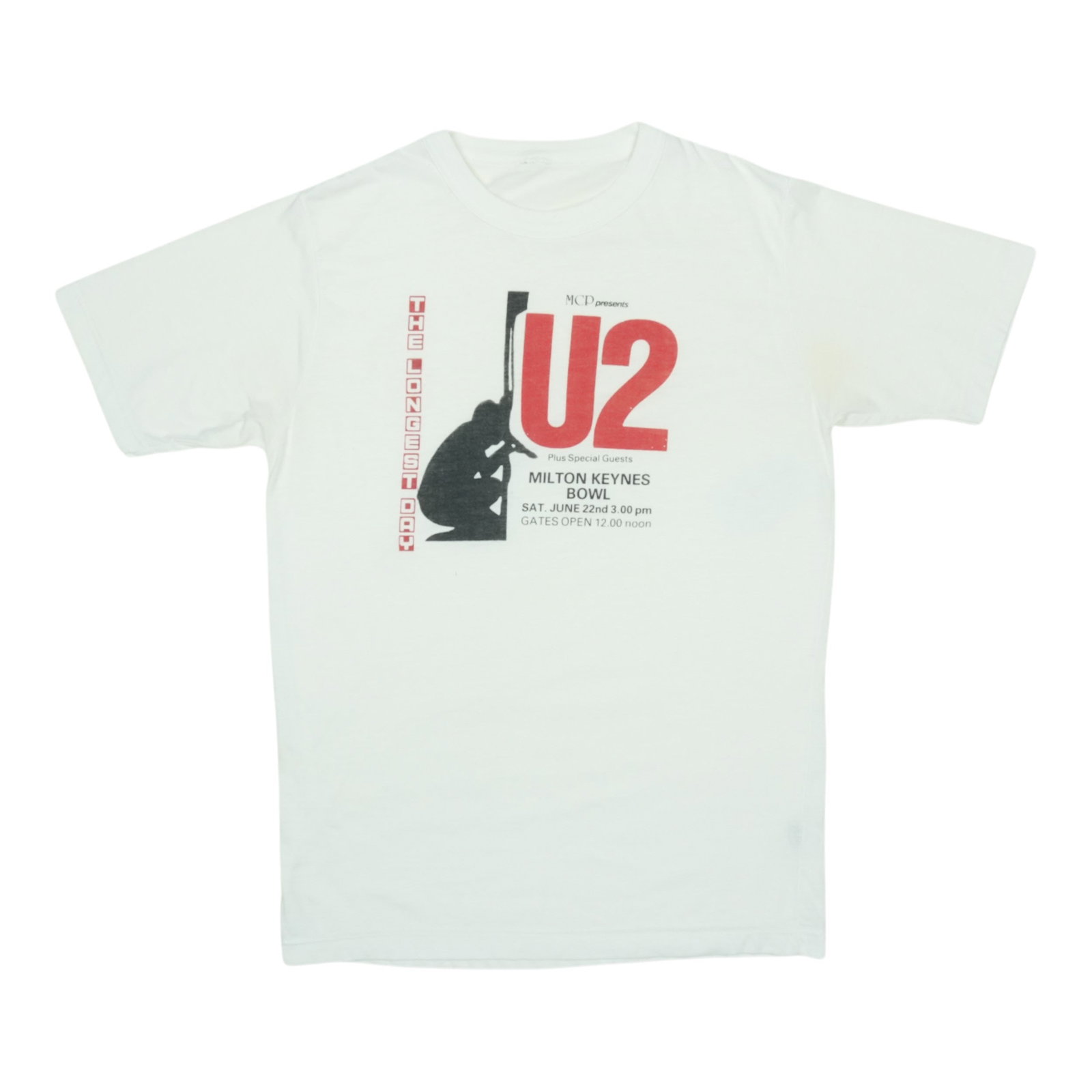 Vintage 1985 U2 The Longest Day Tour White Concert T Shirt: Vintage 1985 U2 The Longest Day Tour White Concert T Shirt This is an original vintage 1985 U2 The Longest Day Concert shirt. It is not a modern reproduction and features no back graphics. The shirt i