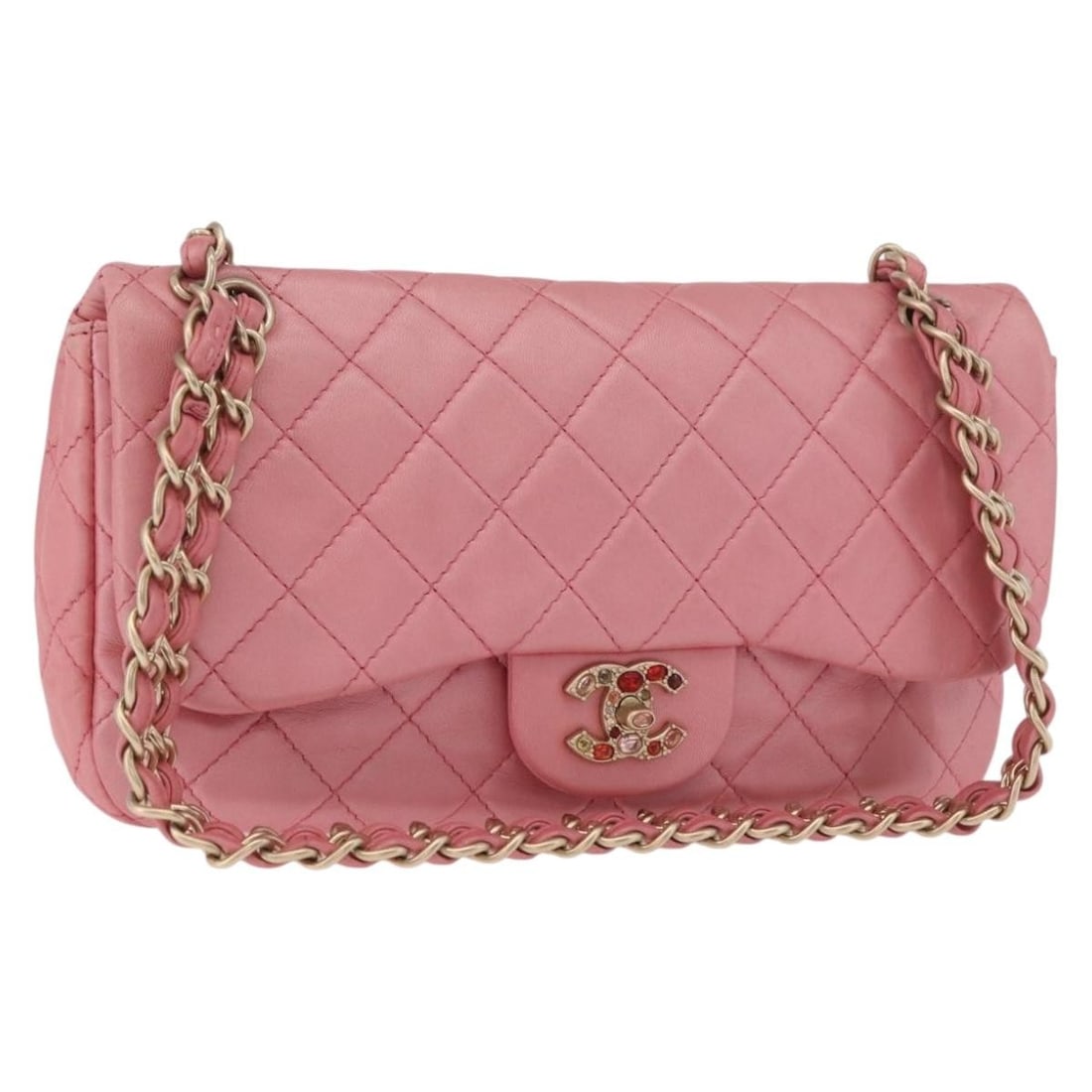 CHANEL Matelasse 30 Lamb Skin Shoulder Bag Pink with Gold CC: CHANEL Matelasse 30 Lamb Skin Shoulder Bag Pink with Gold CC Chanel Matelasse 30 chain shoulder bag in pink lamb skin leather with gold-tone CC detailing. Made in France, this women's shoulder bag inc