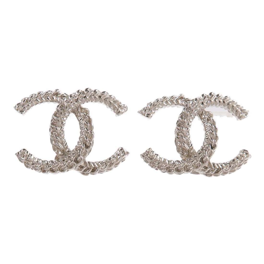 CHANEL Silver CC Pierced Earrings: CHANEL Silver CC Pierced Earrings These CHANEL CC pierced earrings feature a stylish silver-tone metal design with the iconic CC logo. Crafted for women, they offer a chic and elegant accessory option
