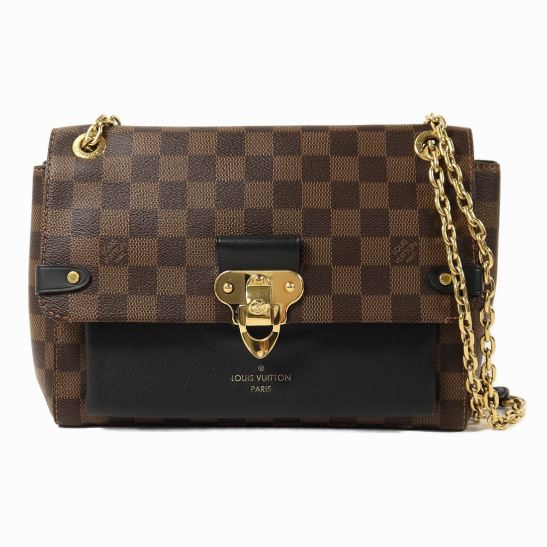 Louis Vuitton Vavin PM Damier Shoulder Bag with Gold Hardware Brown Black: Louis Vuitton Vavin PM Damier Shoulder Bag with Gold Hardware Brown Black This Louis Vuitton Vavin PM shoulder bag features a brown Damier pattern on PVC coated canvas with black accents. Designed for
