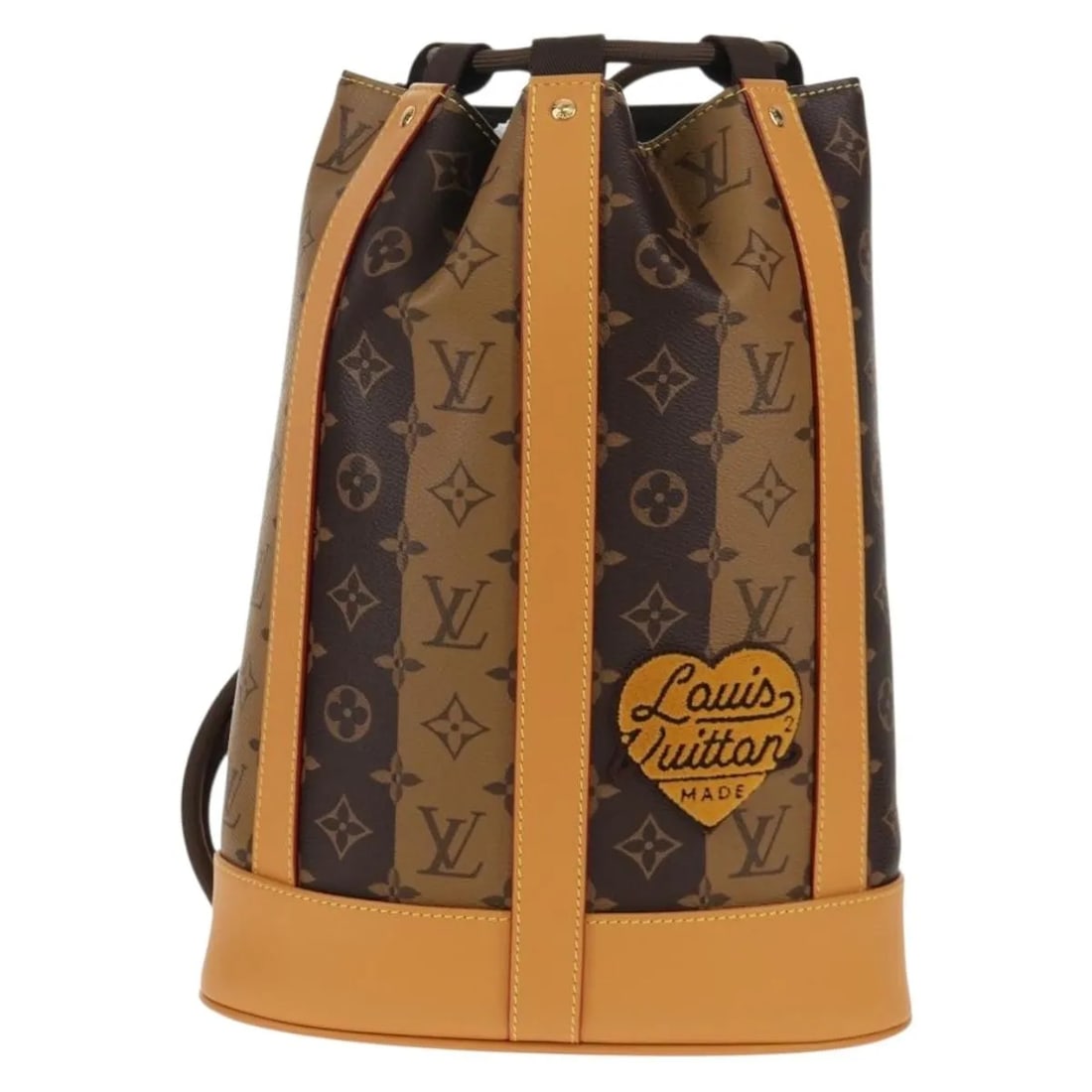 Louis Vuitton Nigo Randonnee Monogram Canvas Backpack Limited Edition Brown: Louis Vuitton Nigo Randonnee Monogram Canvas Backpack Limited Edition Brown The Louis Vuitton Nigo Randonnee Backpack Limited Edition features the iconic monogram canvas with striped accents. Designed
