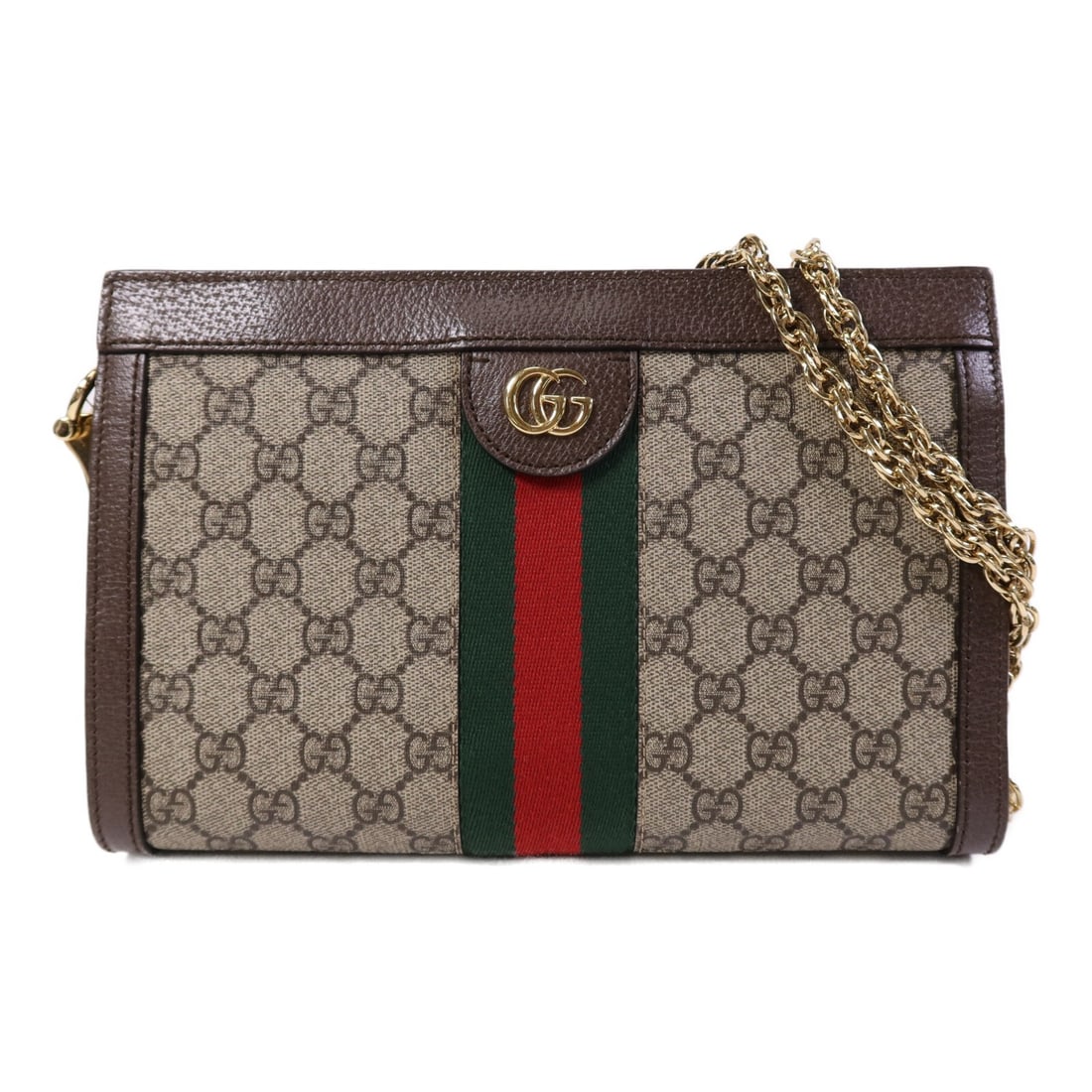 GUCCI Ophidia GG Chain Shoulder Bag 503877 Coated Canvas Brown: GUCCI Ophidia GG Chain Shoulder Bag 503877 Coated Canvas Brown Introducing the GUCCI GG Ophidia GG Chain Shoulder Bag, a perfect blend of style and functionality. Crafted from durable PVC coated canva