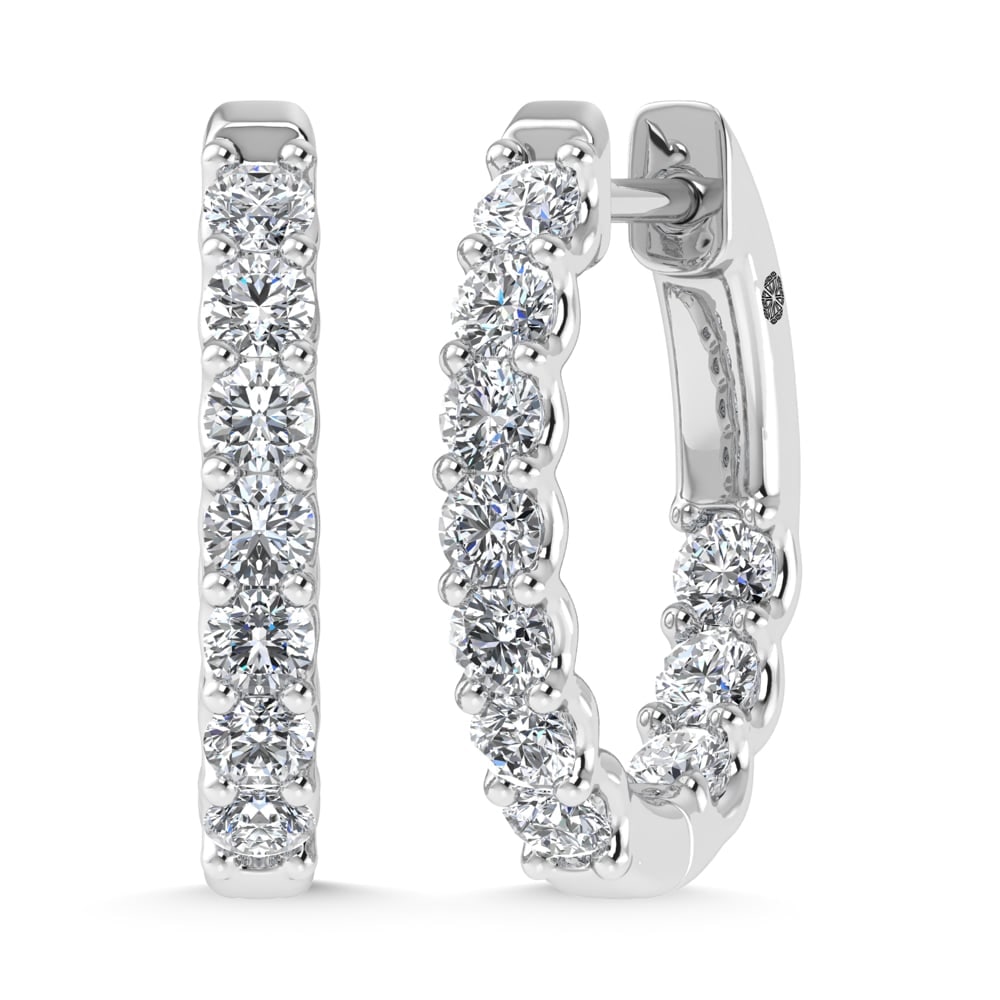 10K White Gold 1 Ct.Tw. Lab Grown Diamond In and Our Hoop Earrings: 10K White Gold 1 Ct.Tw. Lab Grown Diamond In and Our Hoop Earrings Classic 10K white gold hoops with 1 Ct.Tw. lab-grown diamonds in an in-and-out style for subtle elegance. 10k White Gold Stone