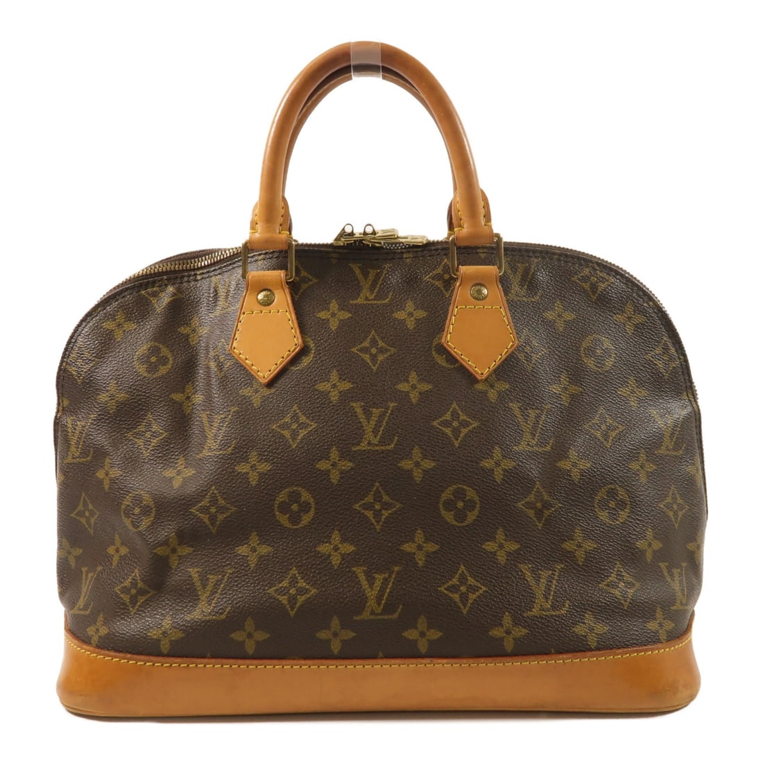Louis Vuitton Alma Monogram Brown Handbag with Gold Hardware M51130: Louis Vuitton Alma Monogram Brown Handbag with Gold Hardware M51130 This Louis Vuitton Alma handbag features the signature Monogram pattern on brown PVC coated canvas. Designed for women, it offers a 