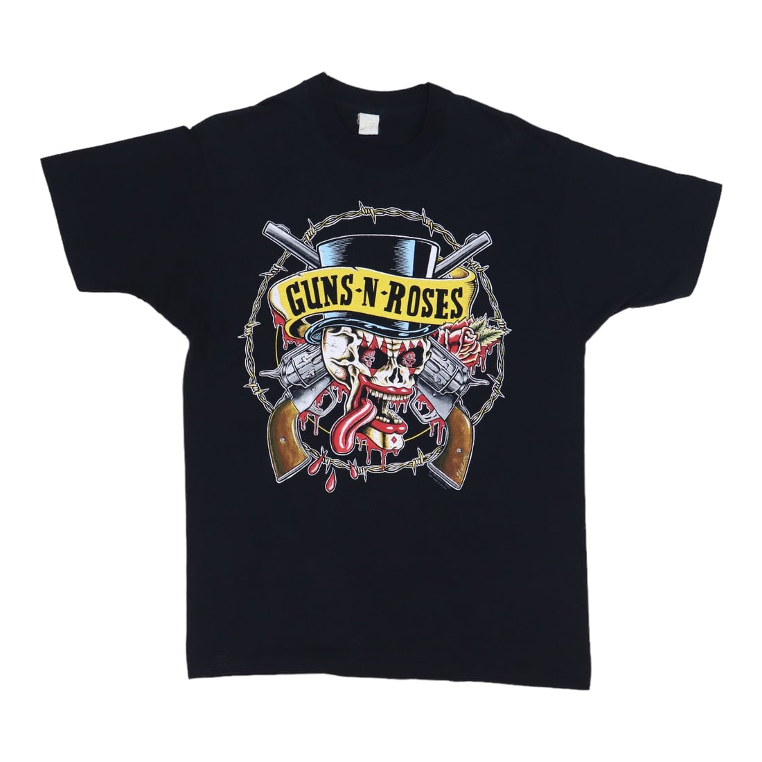Vintage 1990 Guns N Roses Black Skull Graphic T-Shirt 50 50 Poly Cotton (1 of 6)