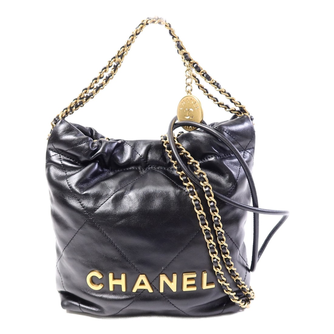 Chanel 22 Mini Black Calfskin Chain Shoulder Bag GHW (1 of 14)