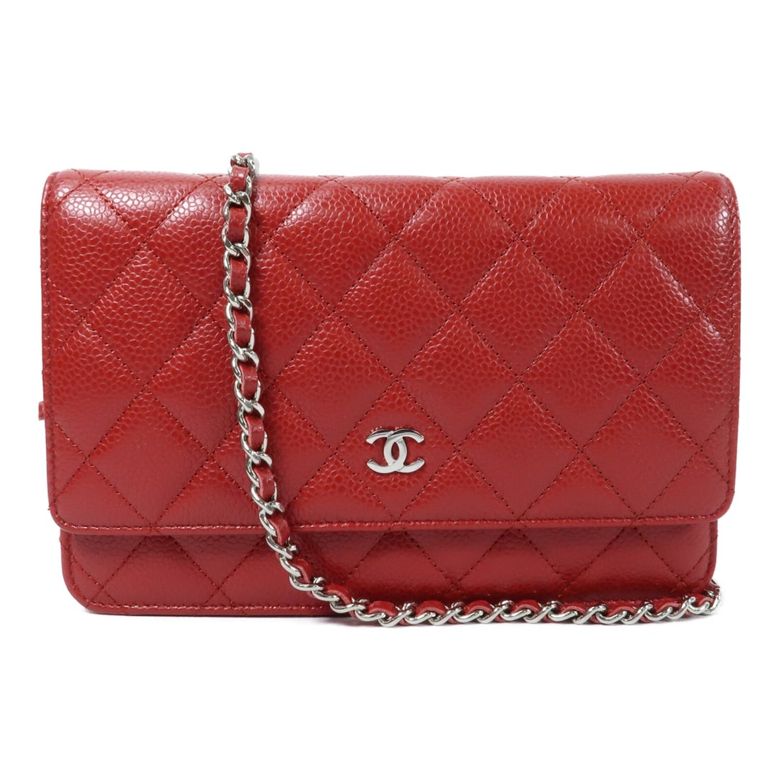 Chanel Wallet On Chain Red Calfskin Shoulder Bag AP4241 Silver Hardware (1 of 16)