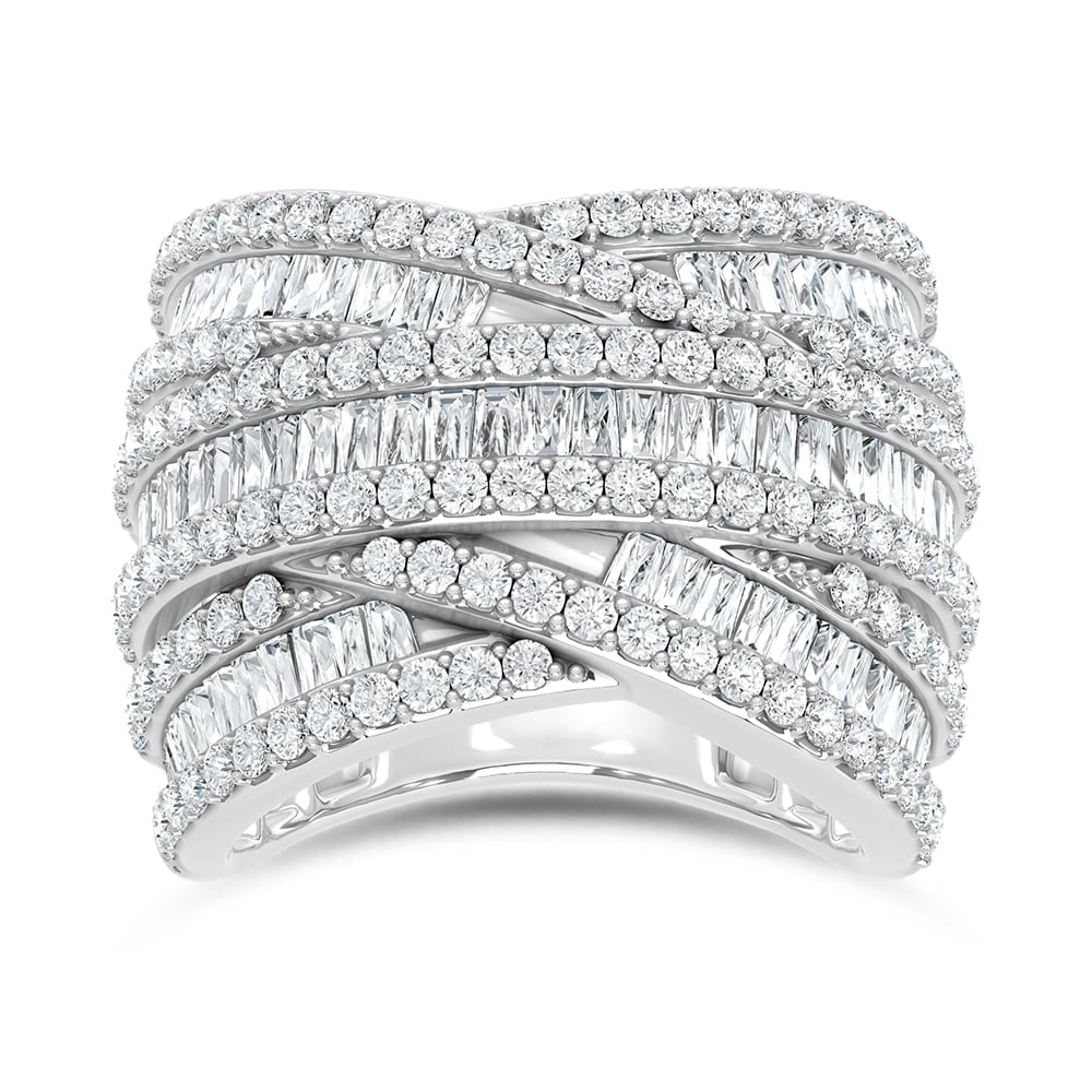 14K White Gold Lab Grown Diamond 2 1/4 Ct.Tw. Round and Tapper Fashion Ring: 14K White Gold Lab Grown Diamond 2 1/4 Ct.Tw. Round and Tapper Fashion Ring Crafted in sleek 14K White Gold, this fashion ring features round and tapered lab grown diamonds totaling 2 1/4 Ct.Tw., deli
