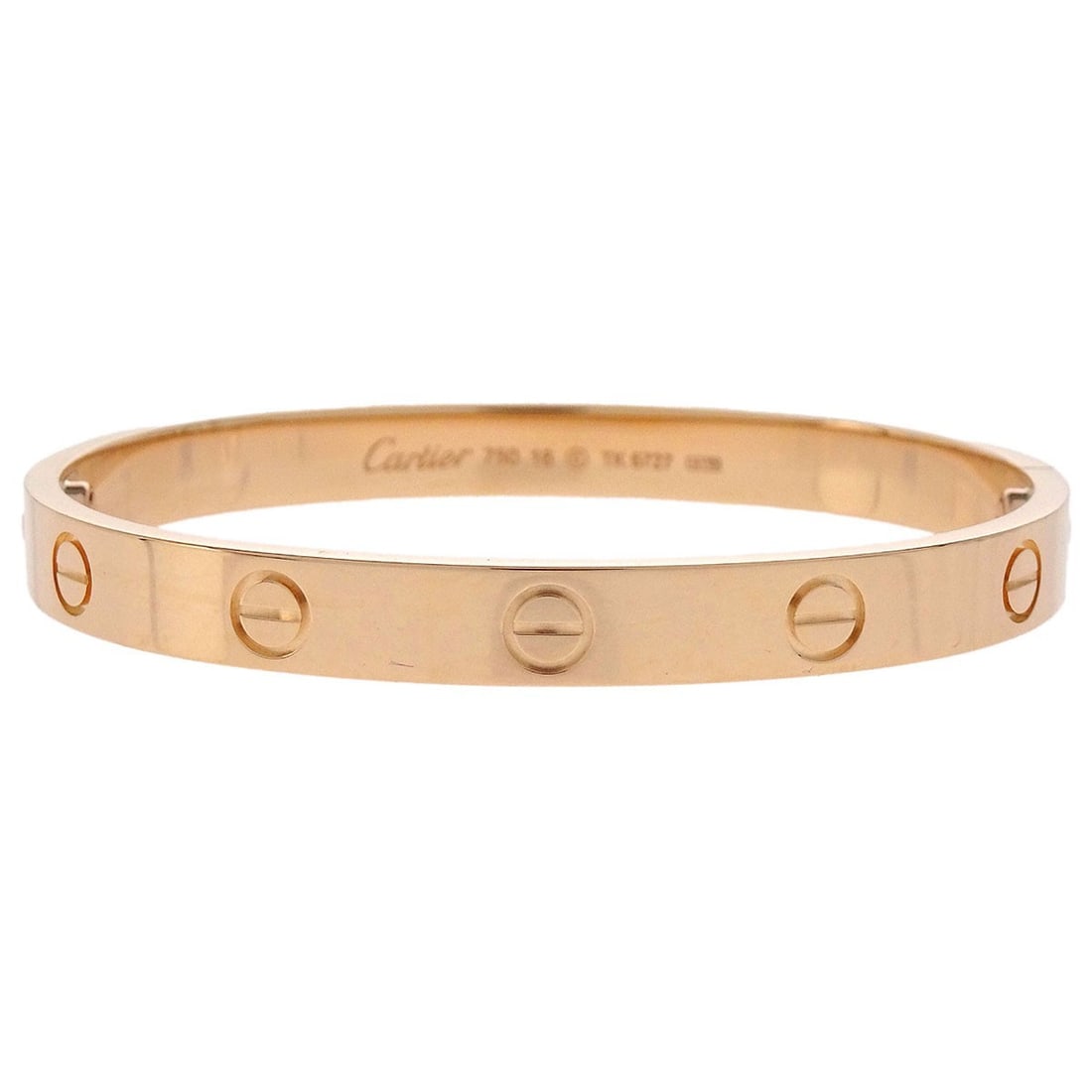Cartier Love Rose Gold Bangle Bracelet Au750 Size 16: Cartier Love Rose Gold Bangle Bracelet Au750 Size 16 Cartier Love bracelet bangle in Au750 rose gold with a no-stone design. This bracelet shows minor scuffs and is described as being in good to very 