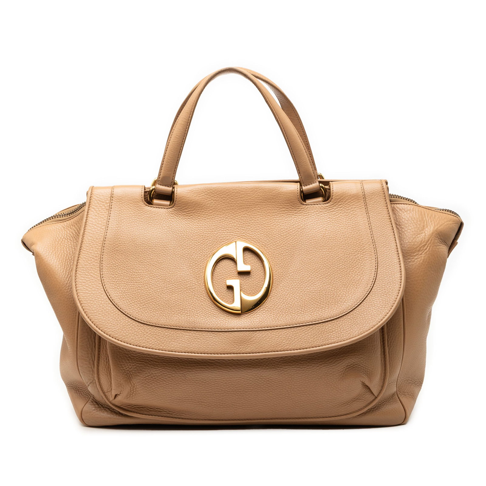 Gucci 1973 Medium Brown Leather Flap Shoulder Bag: Gucci 1973 Medium Brown Leather Flap Shoulder Bag This Gucci Medium Leather 1973 Handbag is crafted from brown leather and features flat handles, a front flap with magnetic closure, a top zip closure,