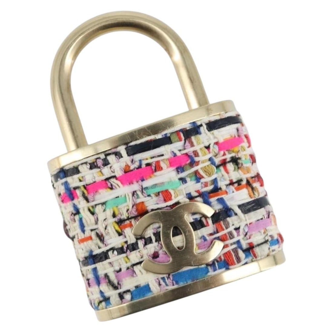 CHANEL CC Coco Mark Multicolor Metal Tweed Brooch: CHANEL CC Coco Mark Multicolor Metal Tweed Brooch Authentic CHANEL COCO Mark brooch in multicolor tweed and metal. This women's brooch is made in Italy and presents in excellent condition, with no rem