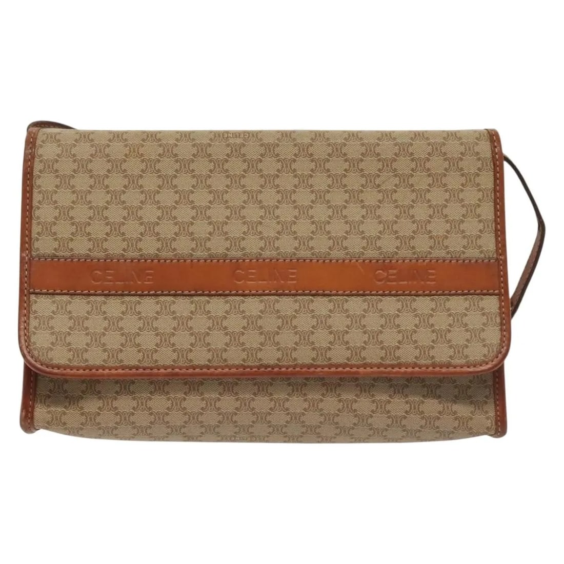 Celine Vintage Macadam Shoulder Bag Beige Canvas Leather: Celine Vintage Macadam Shoulder Bag Beige Canvas Leather Celine Vintage Macadam shoulder bag designed for women, featuring a beige canvas body with leather accents. The bag measures 28cm x 15cm x 5cm 
