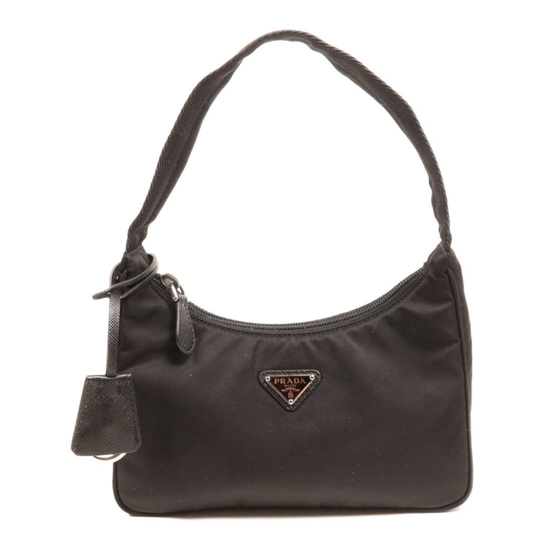 PRADA 1NE515 Black Nylon Hobo Handbag: PRADA 1NE515 Black Nylon Hobo Handbag Prada hobo handbag in black nylon with a compact silhouette and a very good pre-owned condition rating. Made in Italy, this women's handbag offers a streamlined d