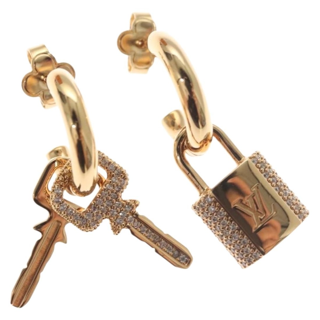 Louis Vuitton M01583 LV Padlock Gold Tone Metal Earrings (1 of 10)