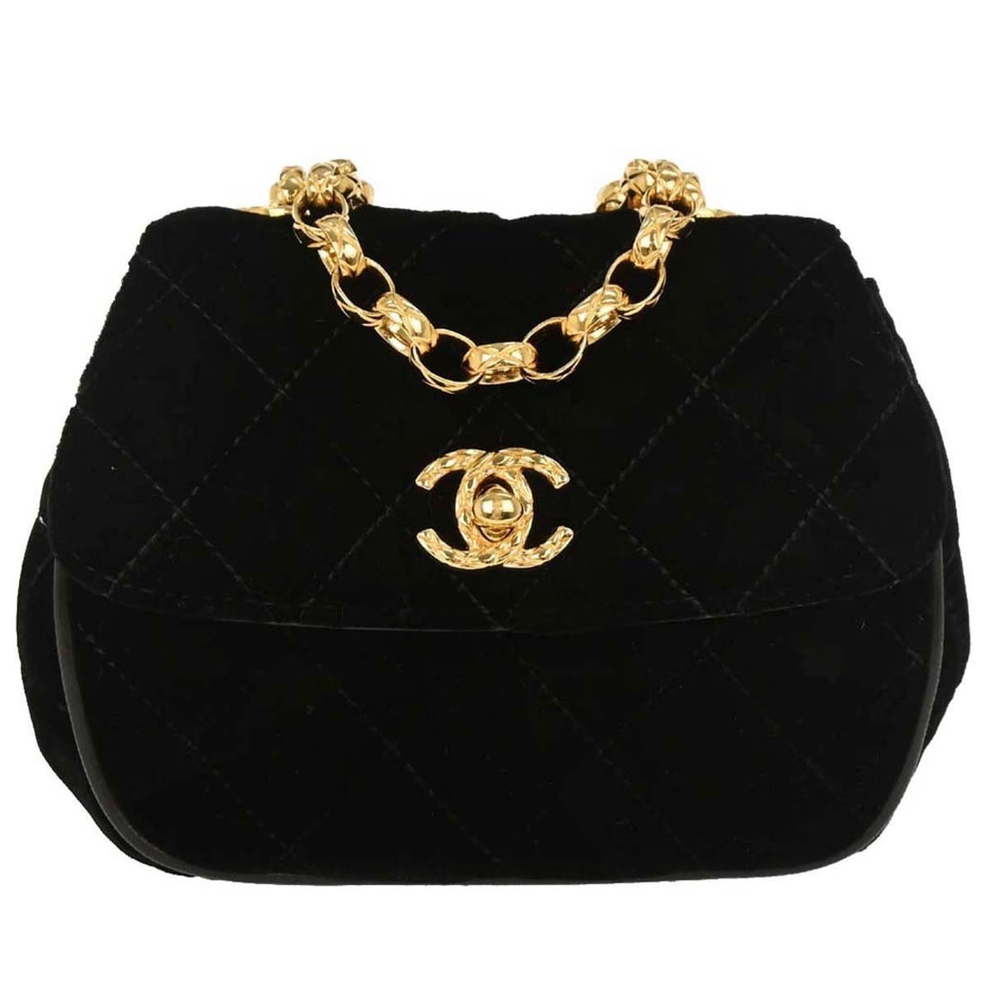 CHANEL Single Chain Shoulder Bag Black Velvet Quilted Flap (1 of 10)