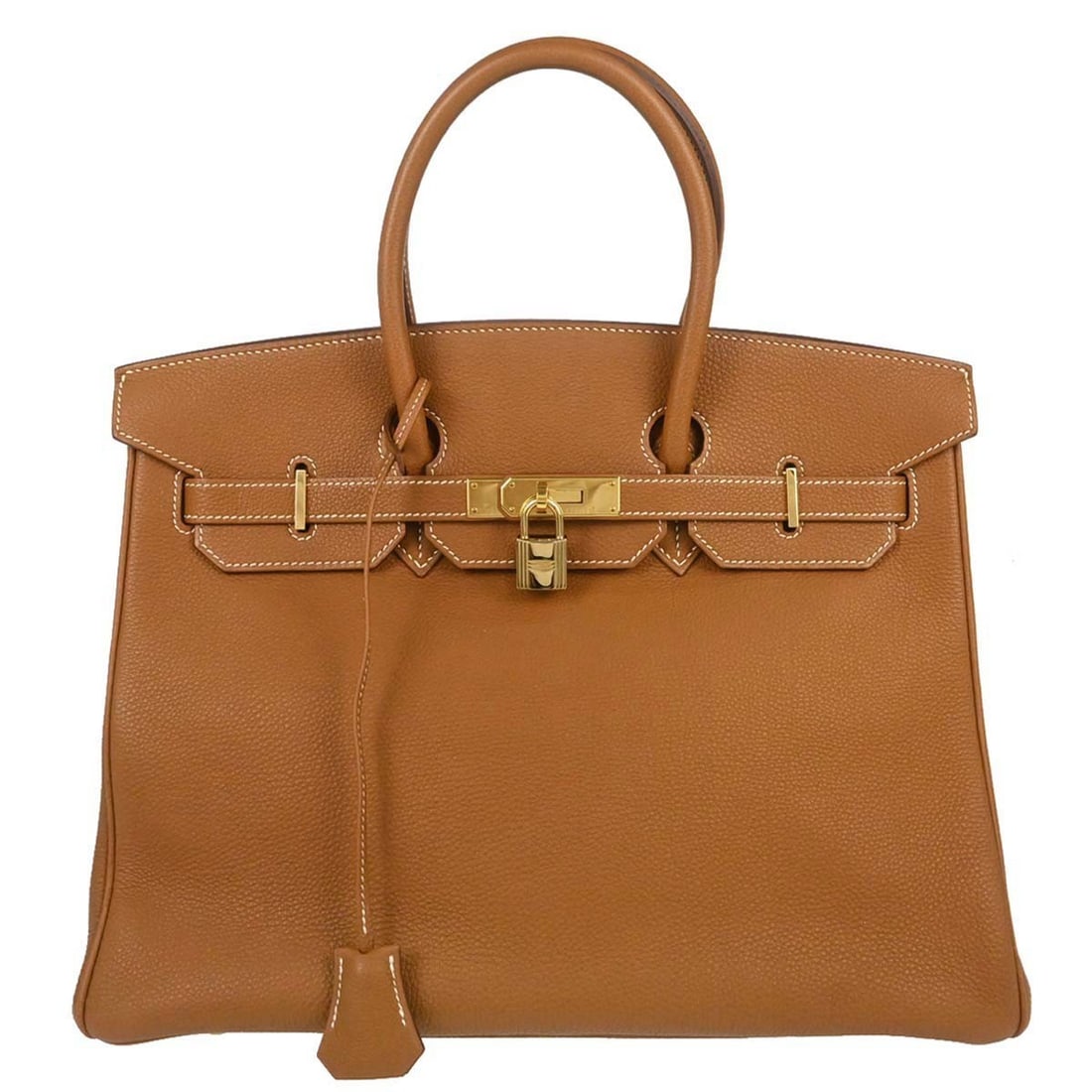 Hermes Birkin 35 Gold Togo Leather Satchel with Lock: Hermes Birkin 35 Gold Togo Leather Satchel with Lock Hermes Birkin 35 handbag in Gold Togo leather with double handles and a turnlock closure. Made in France, this large satchel/top handle bag include